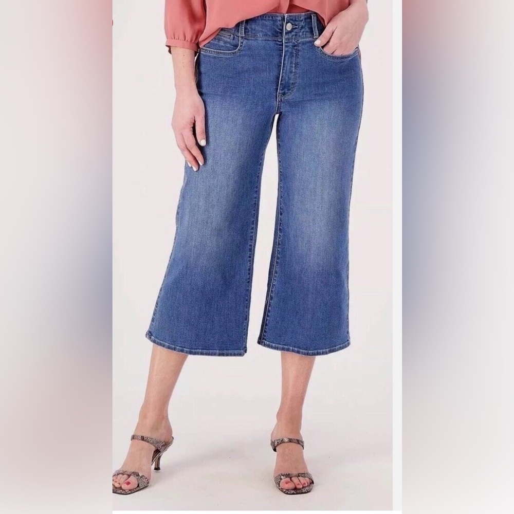 NWT NYDJ Women's Mid Blue Cropped Wide-Leg Jeans